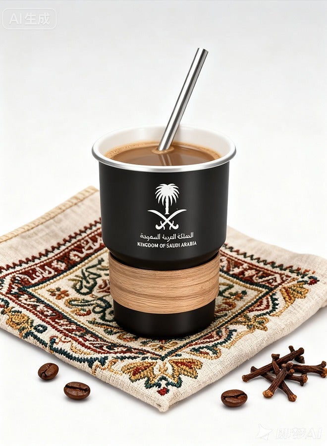 عربست قهوة سعودية، كوب قهوة من الفولاذ المقاوم للصدأ 304 سعة 500 مل - تصميم شعار سعودي، كوب سفر محمول للمشروبات الساخنة والباردة، يتضمن ماصة وغطاء مقاوم للتسرب والحرارة - مثالي للاستخدام في المنزل والمكتب والاستخدام الخارجي - Image 2